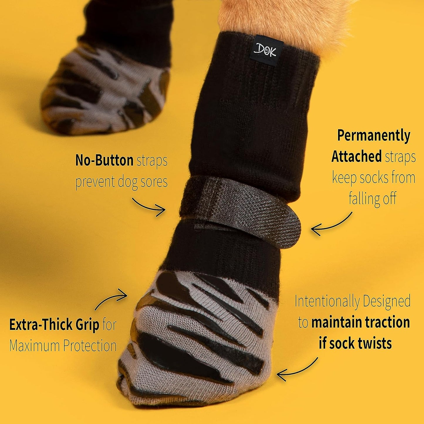 DOK TigerToes Premium Non-Slip Dog Socks for Hardwood Floors - Extra-Thick Grip That Works Even When Twisted - Prevents Licking, Slipping, and Great for Dog Paw Protection - Size Large