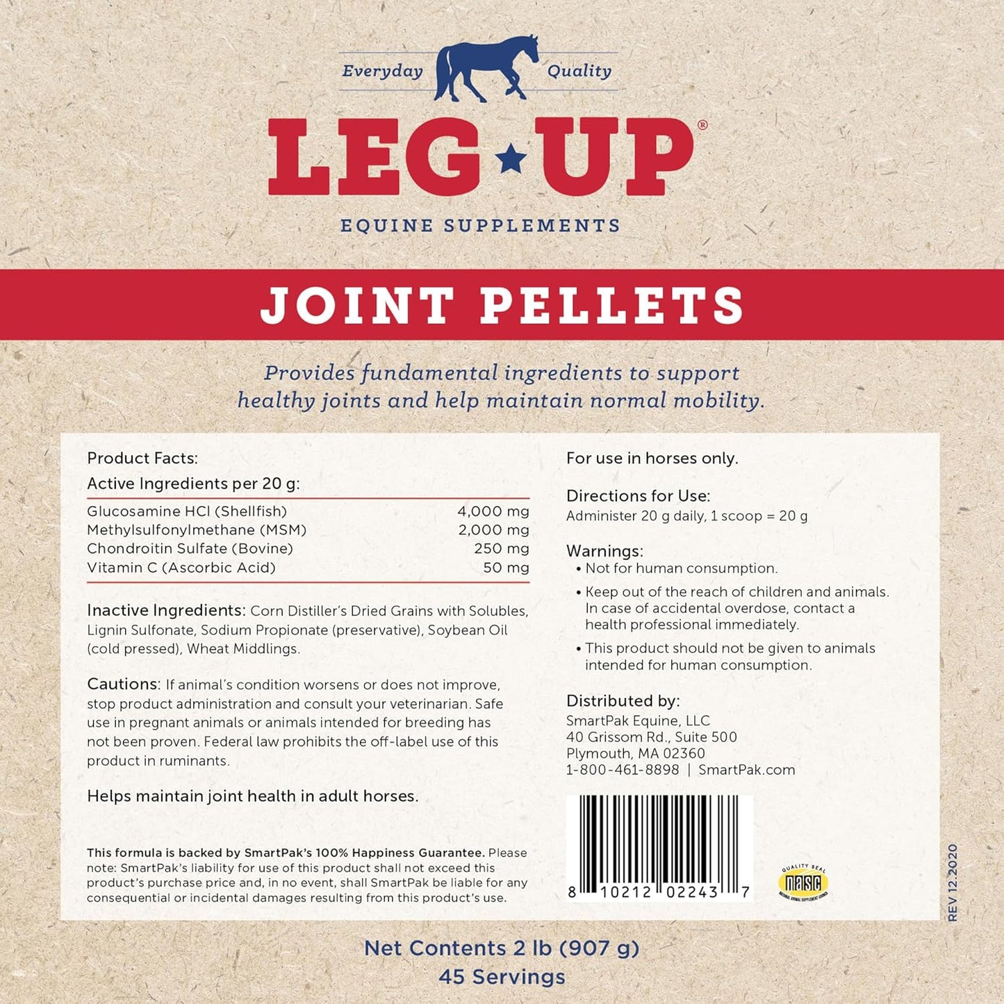 SmartEquine Leg Up Joint Pellets | Joint Support Supplement For Horses | Glucosamine Chondroitin Sulfate and Antioxidants Formula With No Added Sugar | Ideal For Light Work Horses | 45 Servings | 2 lb