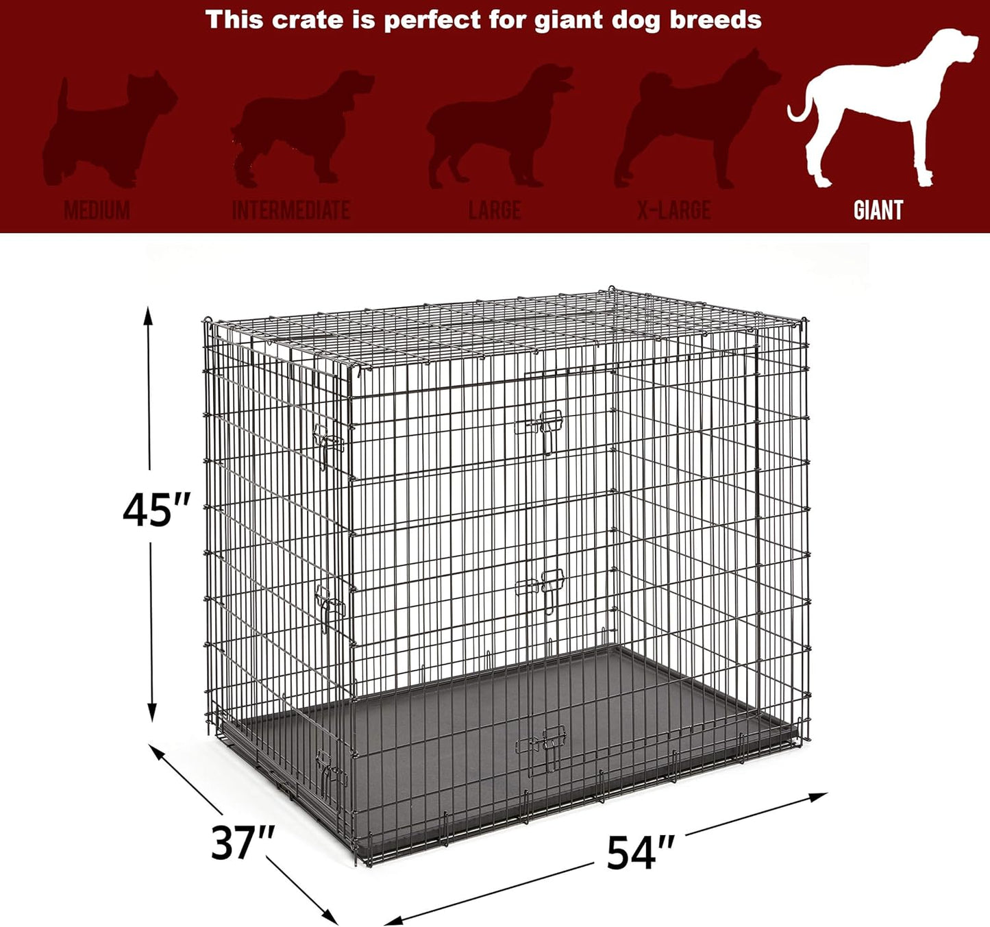 MidWest Homes for Pets Solutions Series XXL Double Door 54-Inch Dog Crate for the Largest Breeds, Sturdy Drop Pin Assembly, Black E-Coated, SL54DD