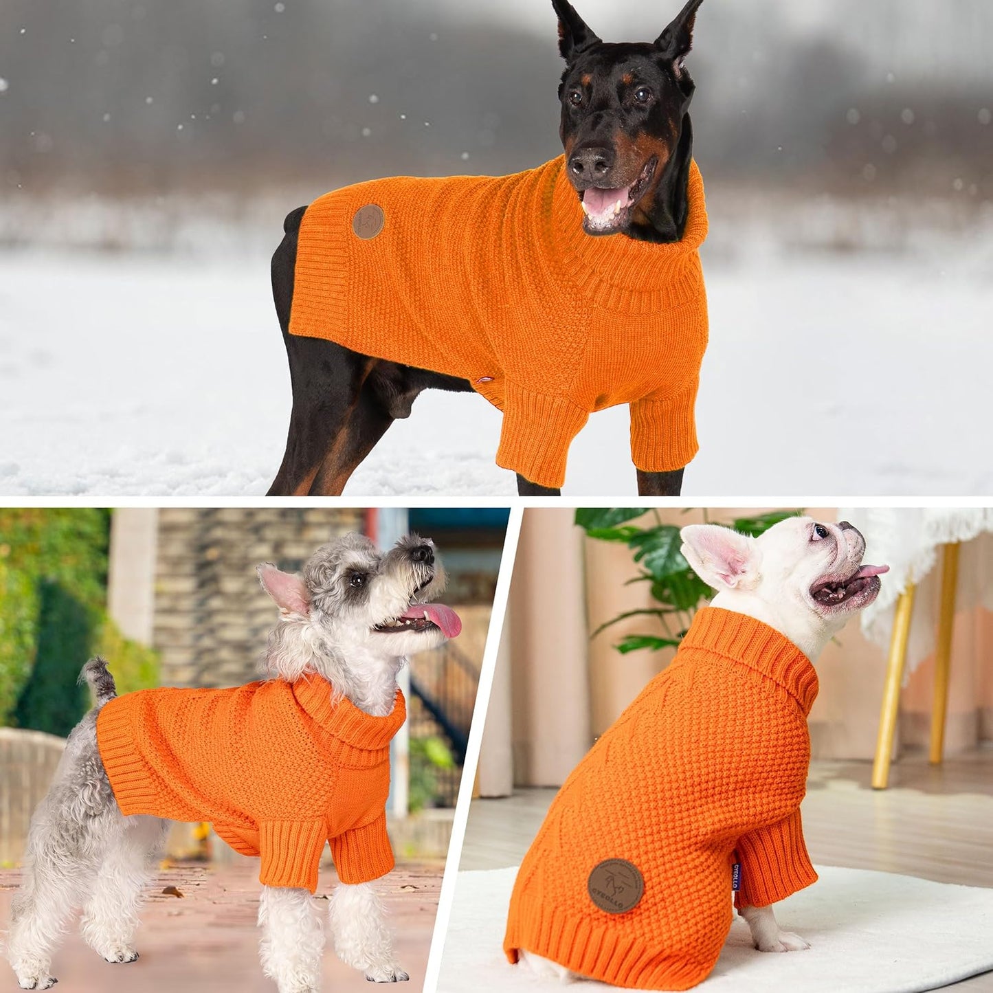 cyeollo Dog Sweater Pullover Turtleneck for Dogs, Classic Knitwear Fall Winter Cold Weather Dog Clothes Warm Pet Apparel Small Medium Large Pet Sweaters, Orange L