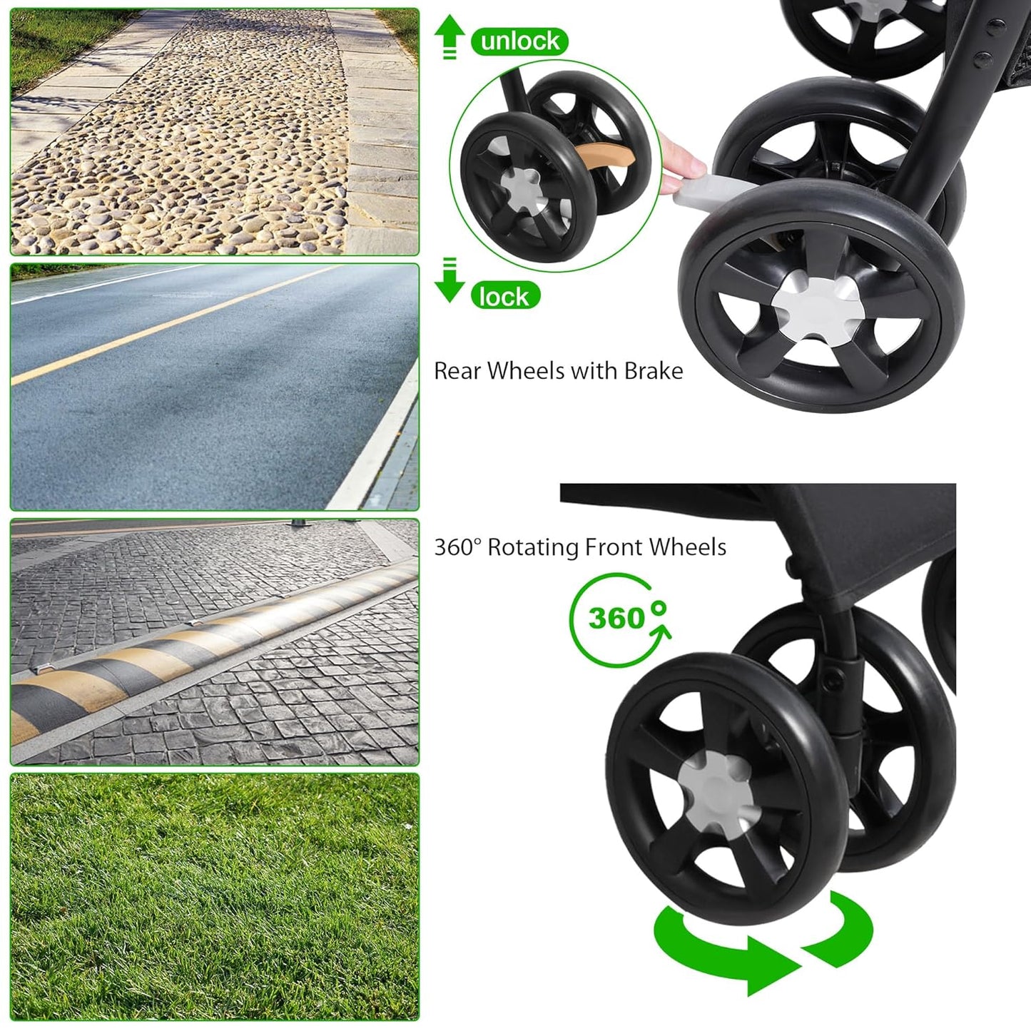 Lightweight Pet Stroller for Small/Medium Dogs and Cats - Foldable Travel Carriage with Storage Basket, Breathable Mesh & 4 Wheels - Up to 33 lbs – Black