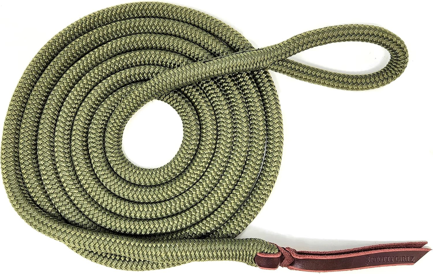 Double Braid Lead Rope with Eye Splice Loop, 12-14FT Lengths (Olive Green, 12 ft.)