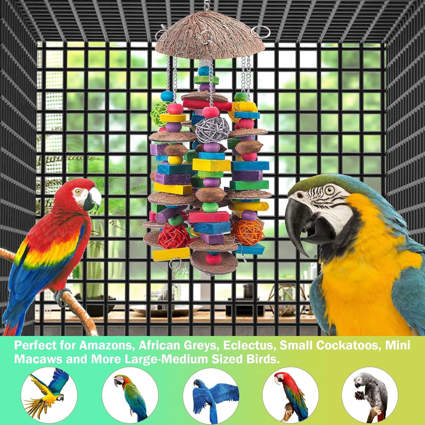 EBaokuup Large Bird Parrot Toys - Colorful Wooden Blocks Bird Chewing Toy for Macaws, Cockatoos, African Grey and Large Medium Parrot Birds