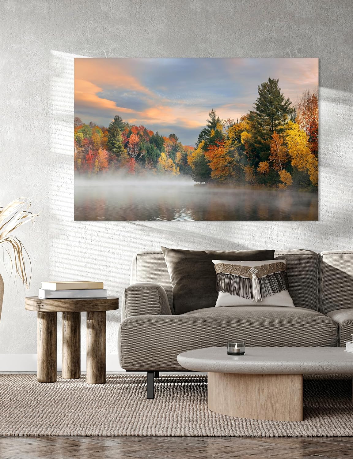 Nature Wall Art Prints - Ocean Forest Mountain Lake Canvas Landscapes - Small to Extra Large Living Room Bedroom Kitchen Bathroom Décor (Misty Fall Reflection, 28L" x 41W")