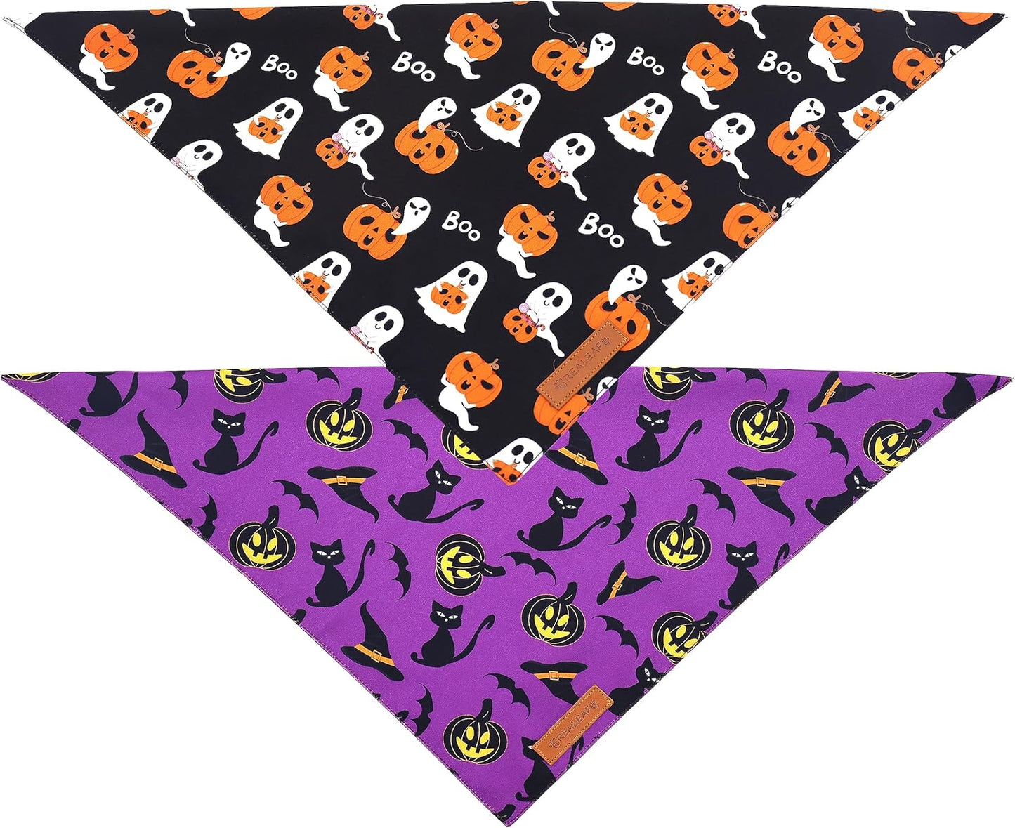 Realeaf Halloween Dog Bandanas 2 Pack, Reversible Orange Pumpkin Pet Scarf for Boy and Girl, Premium Durable Fabric, Holiday Bandana for Small Medium Large and Extra Large Dogs (Small)