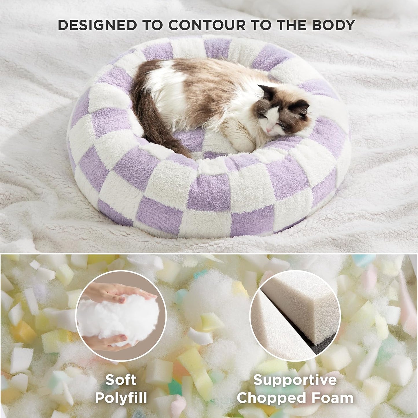 LE SURE Cat Beds for Indoor Cats - Round Cat Bed Donut Small Dog Bed Calming Pet Beds, Cute Modern Beds with Jacquard Shaggy Plush & Anti Slip Bottom, 20 Inch, Purple