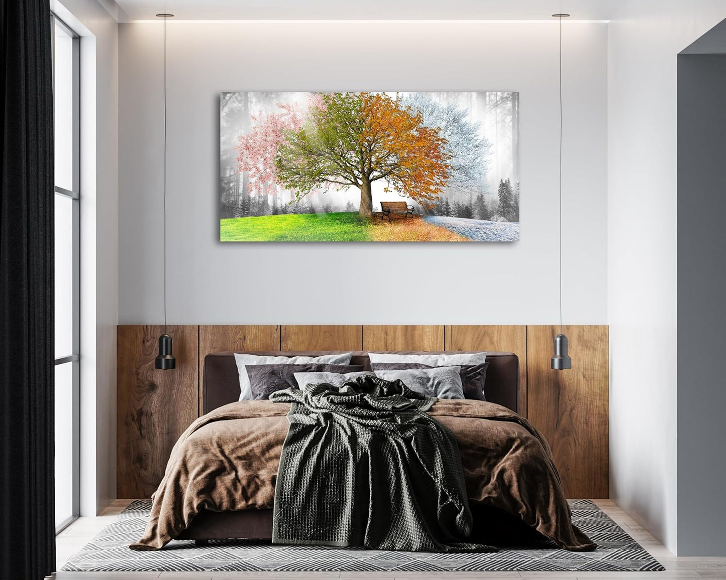 Canvas Prints Wall Art Decor Large Four Seasons Tree Picture 1 Panel Spring Summer Autumn Winter Tree Painting Artwork for Dining Room Kitchen Home Decor Stretched and Framed Ready to Hang