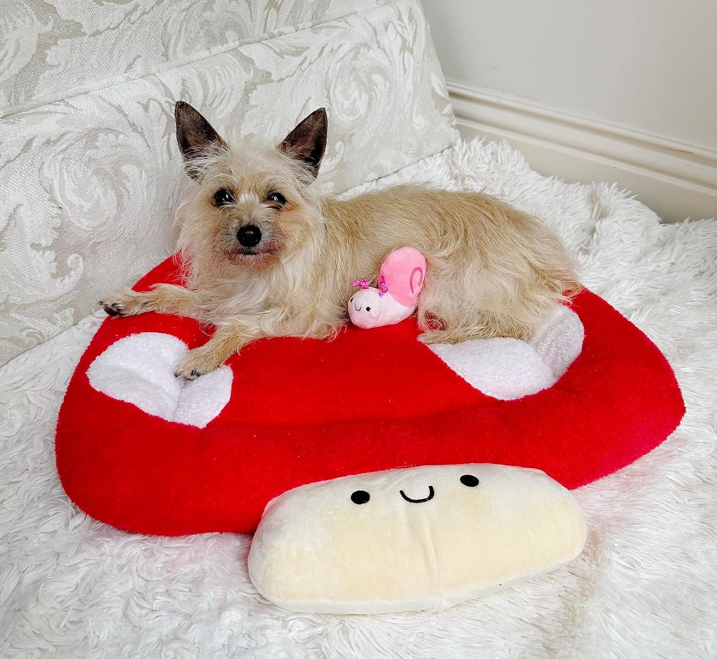 TONBO Soft Plush Small Cute and Cozy Nature Dog Cat Bed, Washer and Dryer Friendly (Mushroom)