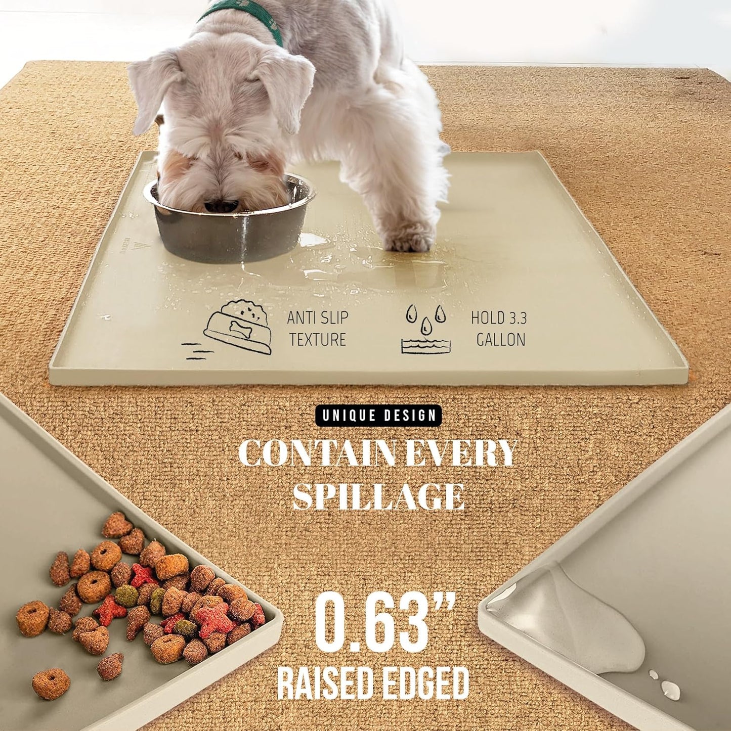 AVERYDAY 18x10'' Dog Mat for Food and Water, Waterproof Silicone Mat with Non-Slip Rubber for Dogs and Cats