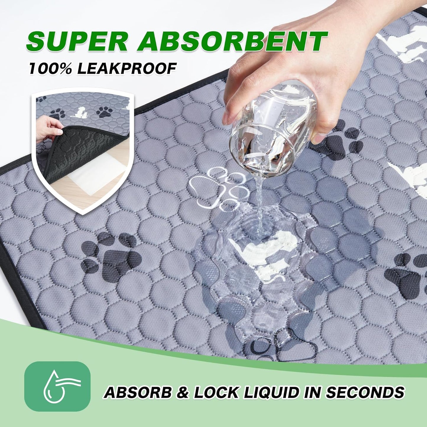 Washable Pee Pads, Puppy Pee Pad for Dogs, 2 Pack Absorbent Reusable Training Dog Pads Pet Puppy Pads, Non-Slip Potty Pads for Whelping, Playpen, Crate, Bed, Grey 48"x48"