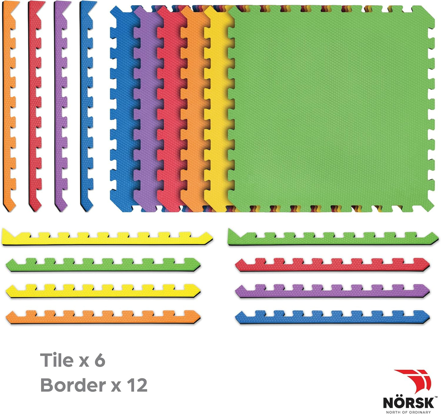 Norsk Dual-Sided Reversible 1/2" Foam Exercise Mats for Home Gym - Interlocking EVA Foam Tiles