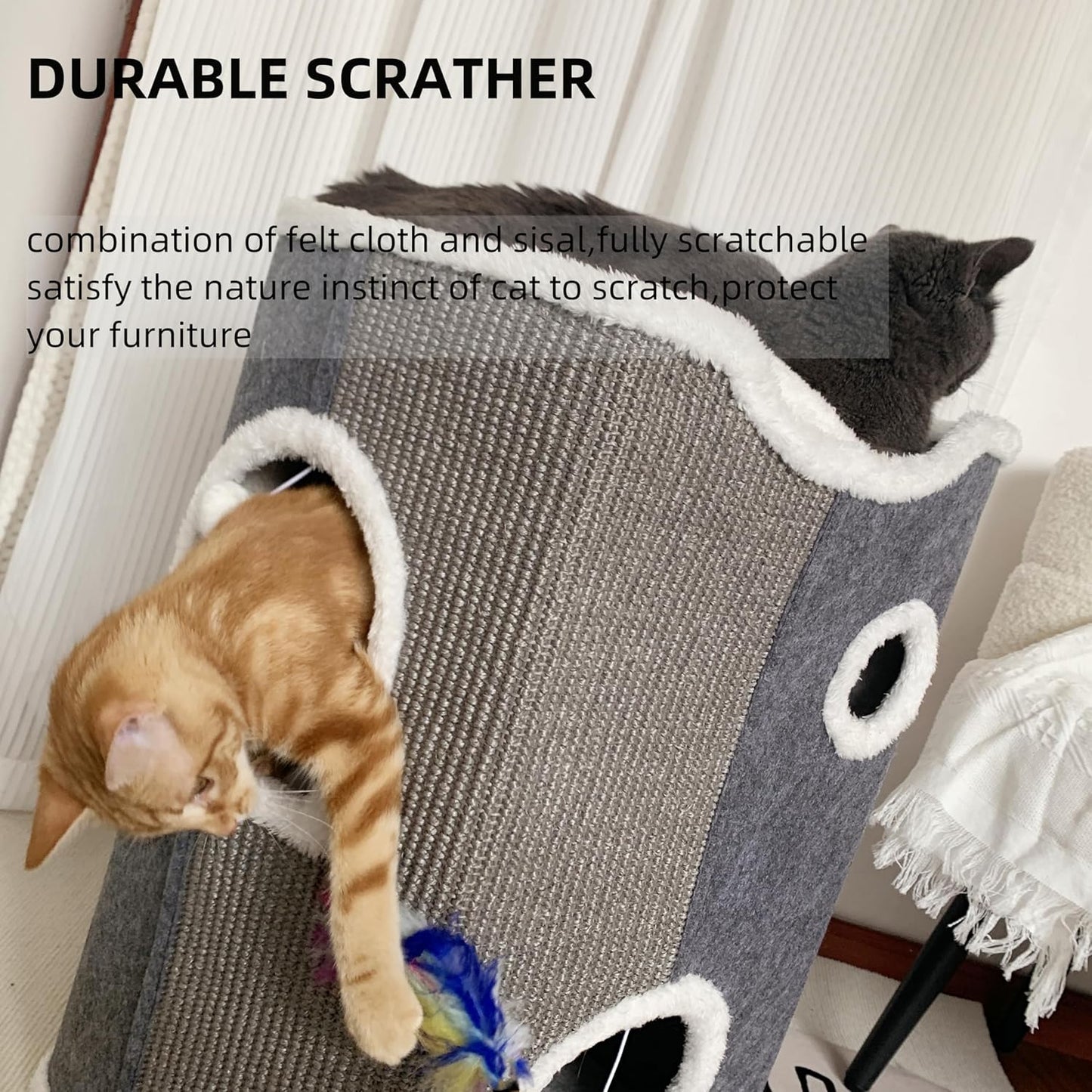 4-Level Cat House for Indoor Cats,Covered Cat Beds and Furniture with Scratch Pad,Hideaway Cave &Cushions,Modern Cat Tower Condo for Multi Small Pet and Large Cats Green