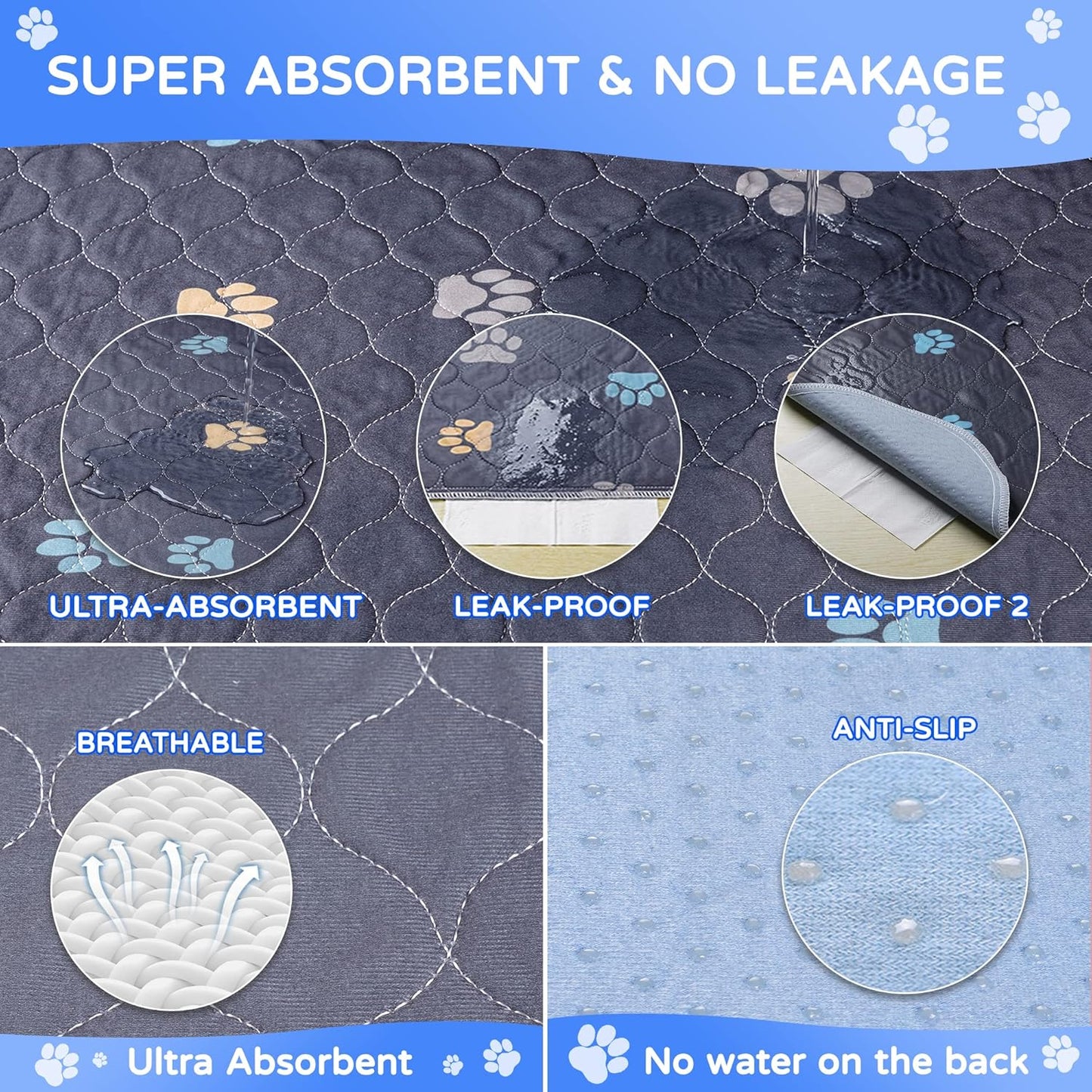 Aitmexcn Washable Puppy Dog Pee Pad, 4PCS 100% Waterproof Whelping Training Mat for Puppy/Senior Dog, Fast Drying Reusable Puppy Pads for Indoor, Outdoor and Car Travel- 18'' x 24''