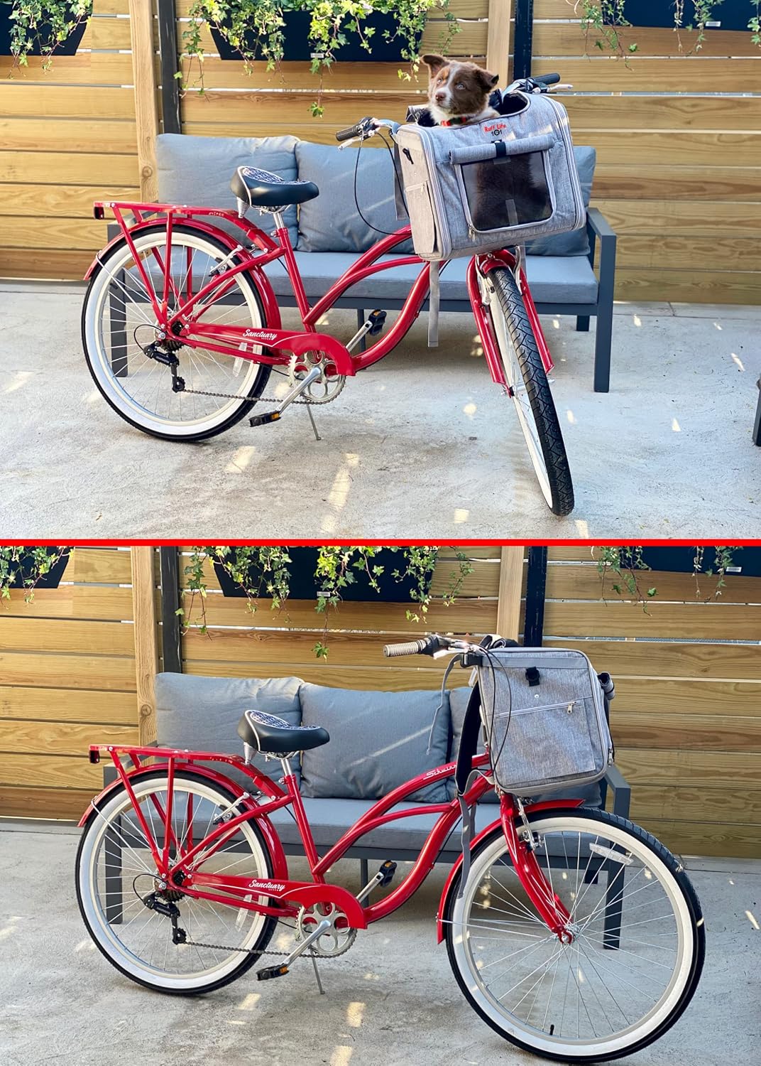 Dog Bike Basket, Expandable Soft-Sided Reflective Pet Carrier Backpack with 4 Open Doors, 4 Mesh Windows for Medium Small Dog Cat Puppies (Grey)