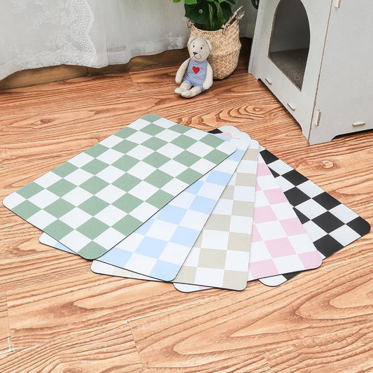 Ralxion Checkered Dog Feeding Mat, Absorbent Mats for Dog Food and Water Bowl, Dispenser, Retro Modern Aesthetic Sage Green Checkerboard Pet Placemat for Dogs, Cats, Puppy Accessories, 12" X19”