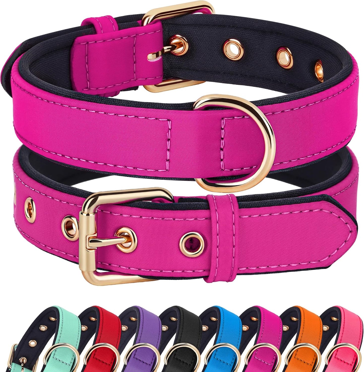 Didog Soft Padded Dog Collars for Small Dogs, Lightweight and Breathable Dog Collar with Metal Buckle, Rose Purple, M