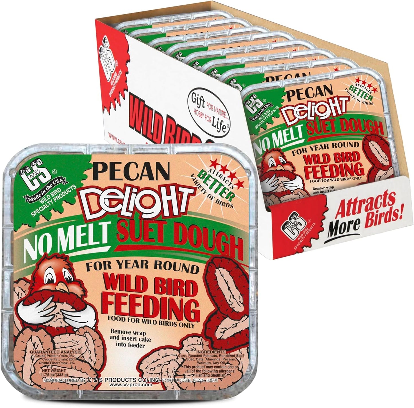 C&S Pecan Delight No Melt Suet Dough 11.75 Ounces 8 Pack