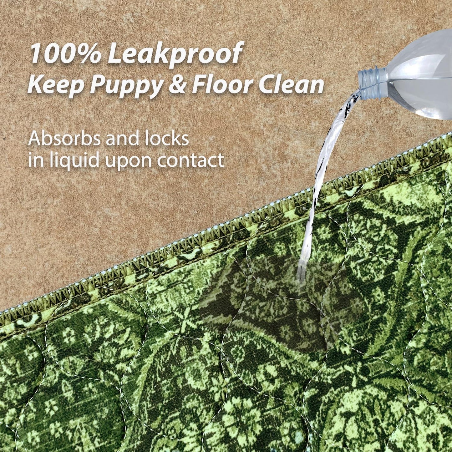 nunubaby Washable Pee Pads for Dogs, Stylish, Non-Slip and Leak-Proof Pee Pads. Reusable Potty Pads for Dogs for Crates and Floors.(Green/Multi, 48" x48")