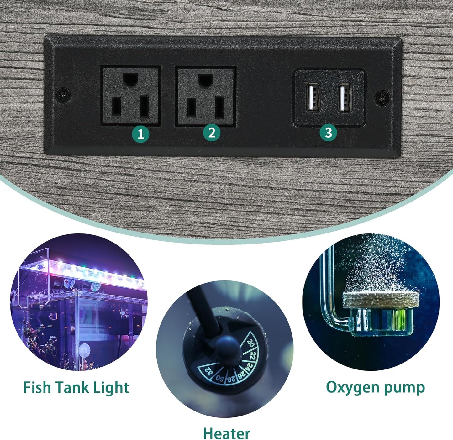 YITAHOME Fish Tank Stand with Power Outlets & LED Light, 40-50 Gallon Metal Aquarium Stand with Cabinet for Fish Tank Accessories Storage for Turtle Tank, Reptile Terrarium, 660LBS Capacity, Grey