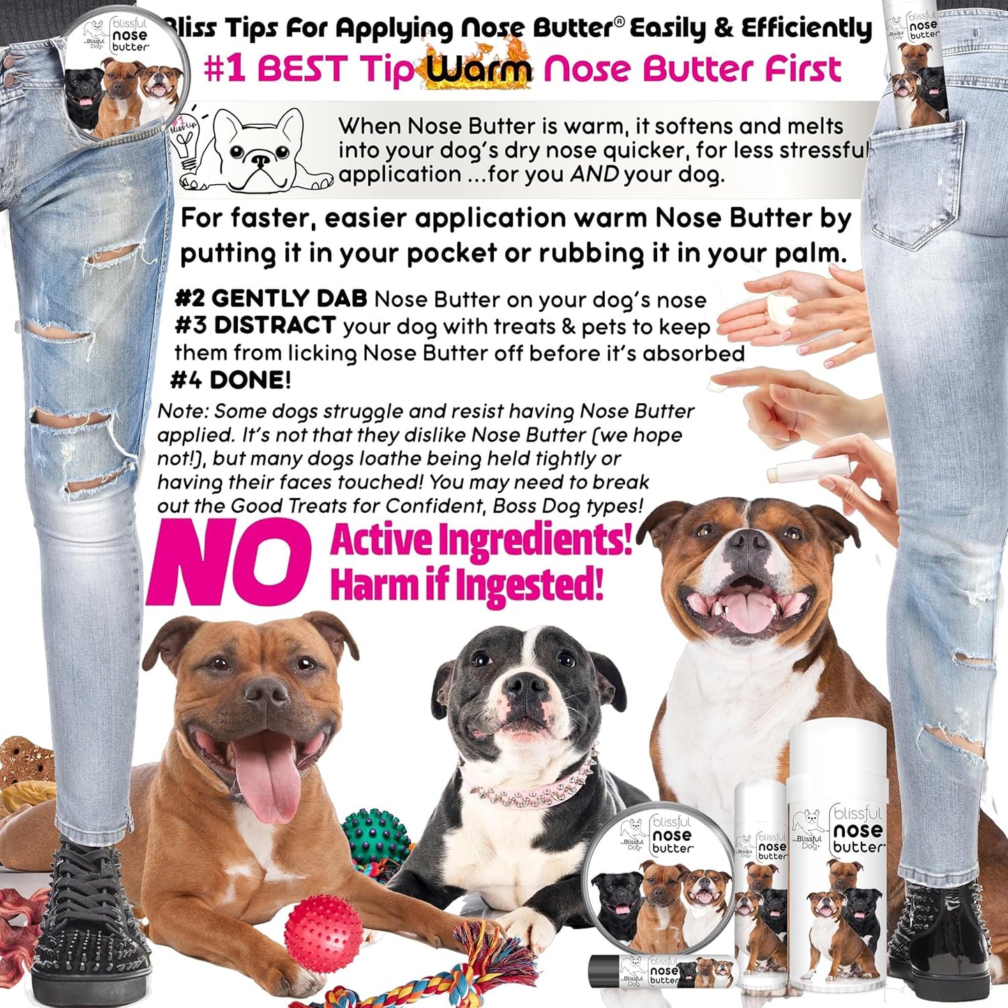 The Blissful Dog Staffordshire Pitbull Terrier Unscented Nose Butter - Dog Nose Butter, 0.50 Ounce