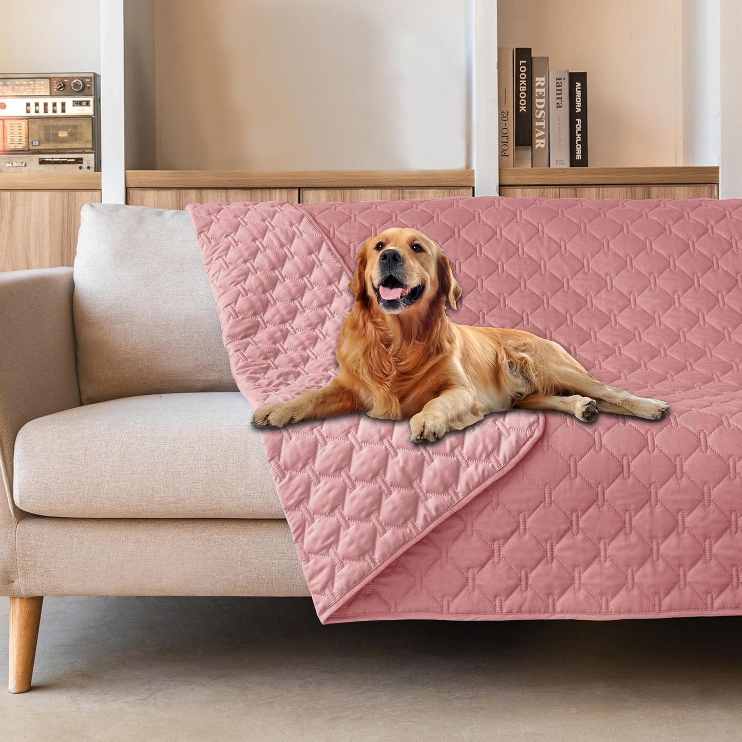 gogobunny 3X Stronger Waterproof Pet Blanket, Scratch Proof Furniture Protector for Dogs Cats, Reversible Cover 82x82 Inch, Dark Pink/Light Pink