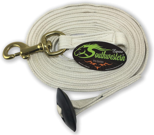 Southwestern Equine Lunge Line for Horses Cotton Horse Lunge Line with Bolt Snap & Rubber Stop (White, 24')