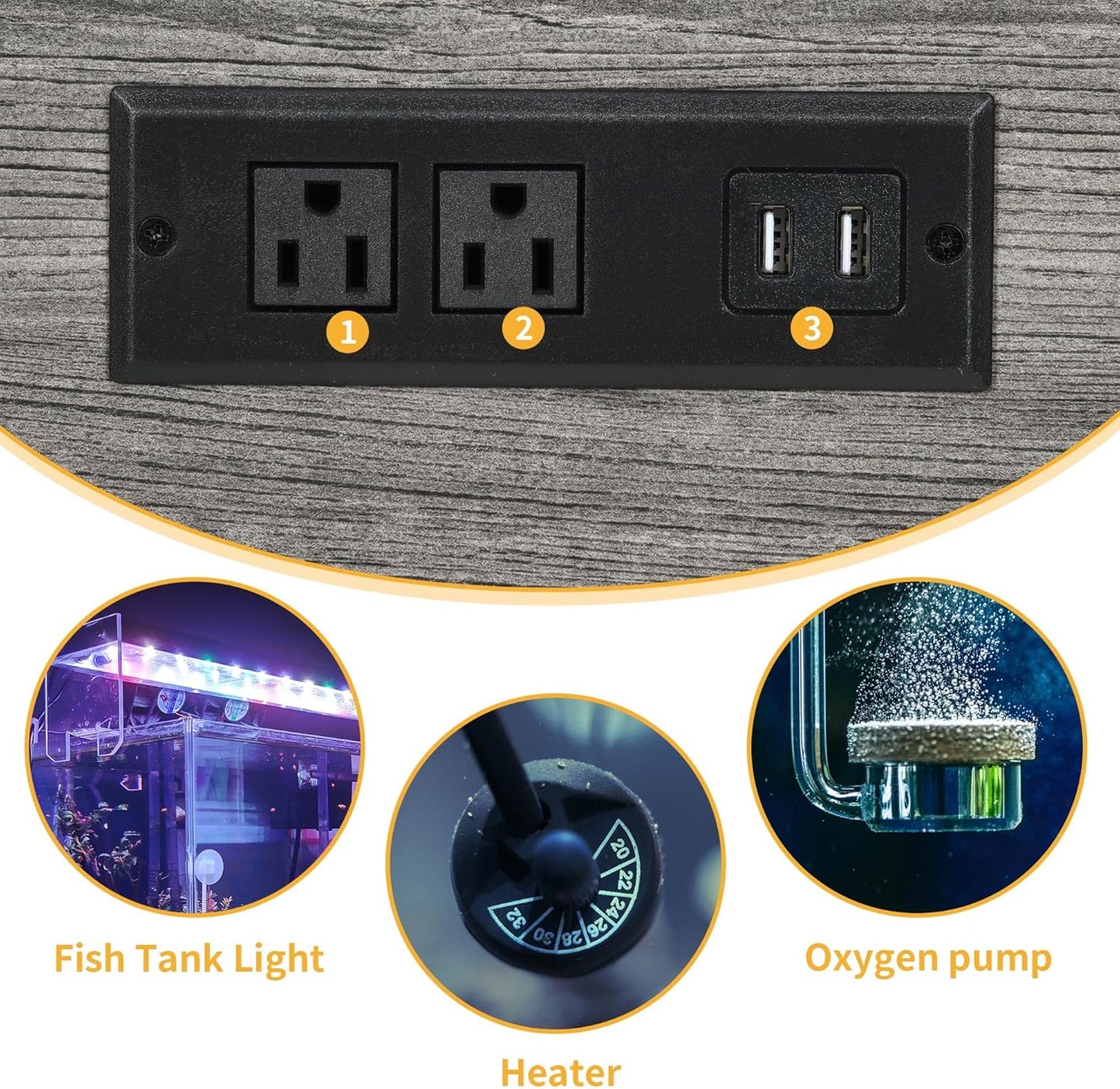 DWVO 40-50 Gallon Aquarium Stand with Power Outlets & LED Light, Cabinet for Fish Tank Accessories Storage - Metal Fish Tank Stand Suitable for Turtle, Reptile Terrarium, 660LBS Capacity, Grey