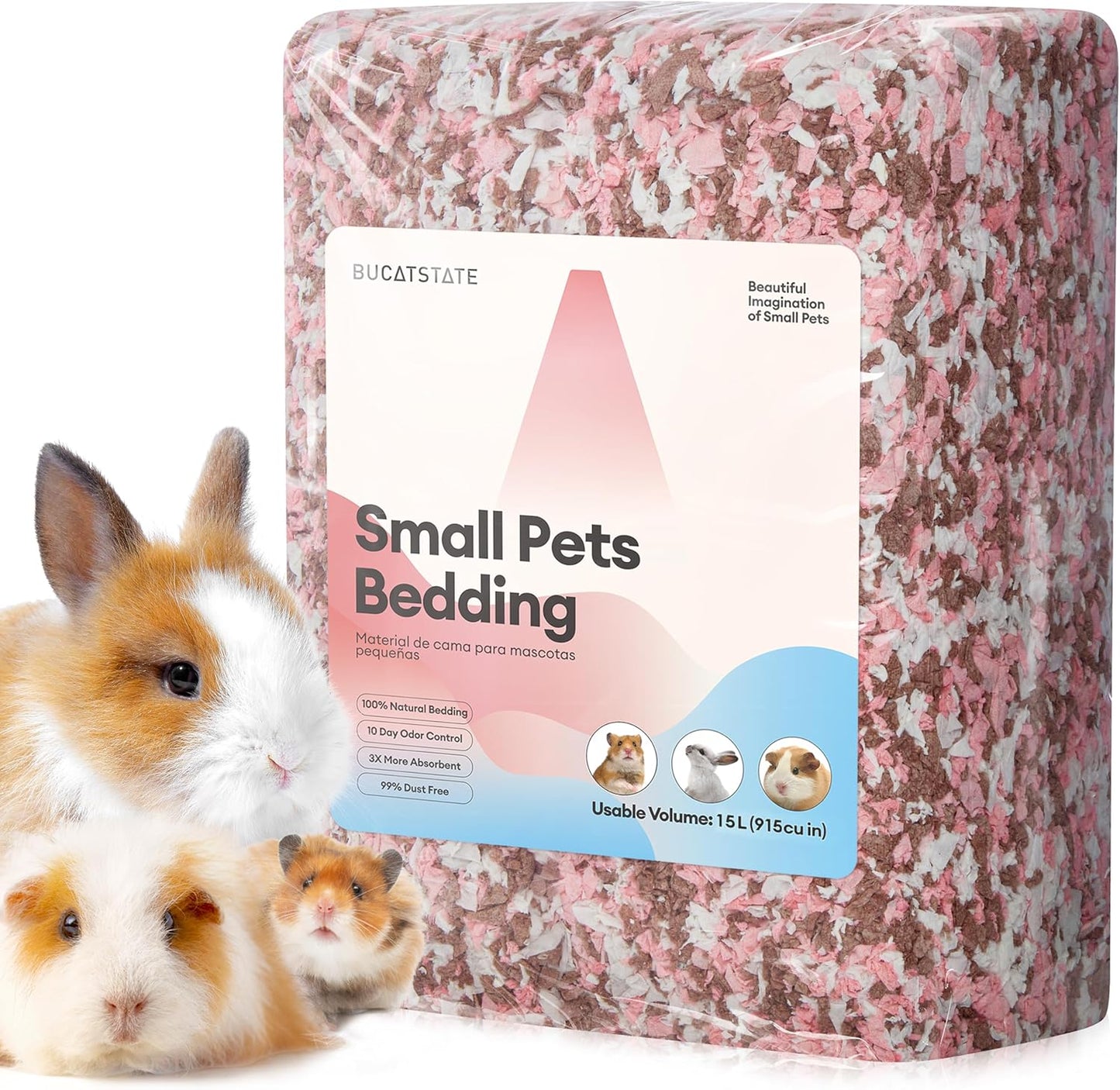 BUCATSTATE Hamster Bedding 15L, 99% Dust-Free Guinea Pig Paper Bedding Odor Control Paper Bedding, Cozy Small Animal Bedding for Rabbit Rat Syrian Dwarf Hamsters Gerbils (Blossom)