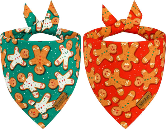 Christmas Dog Bandanas - 2 Pack Reversible Gingerbread Man Dog Scarf for Boy & Girl, Premium Durable Fabric, Festival Dog Bib, Holiday Bandana for Large & Extra Large Dogs (X-Large)