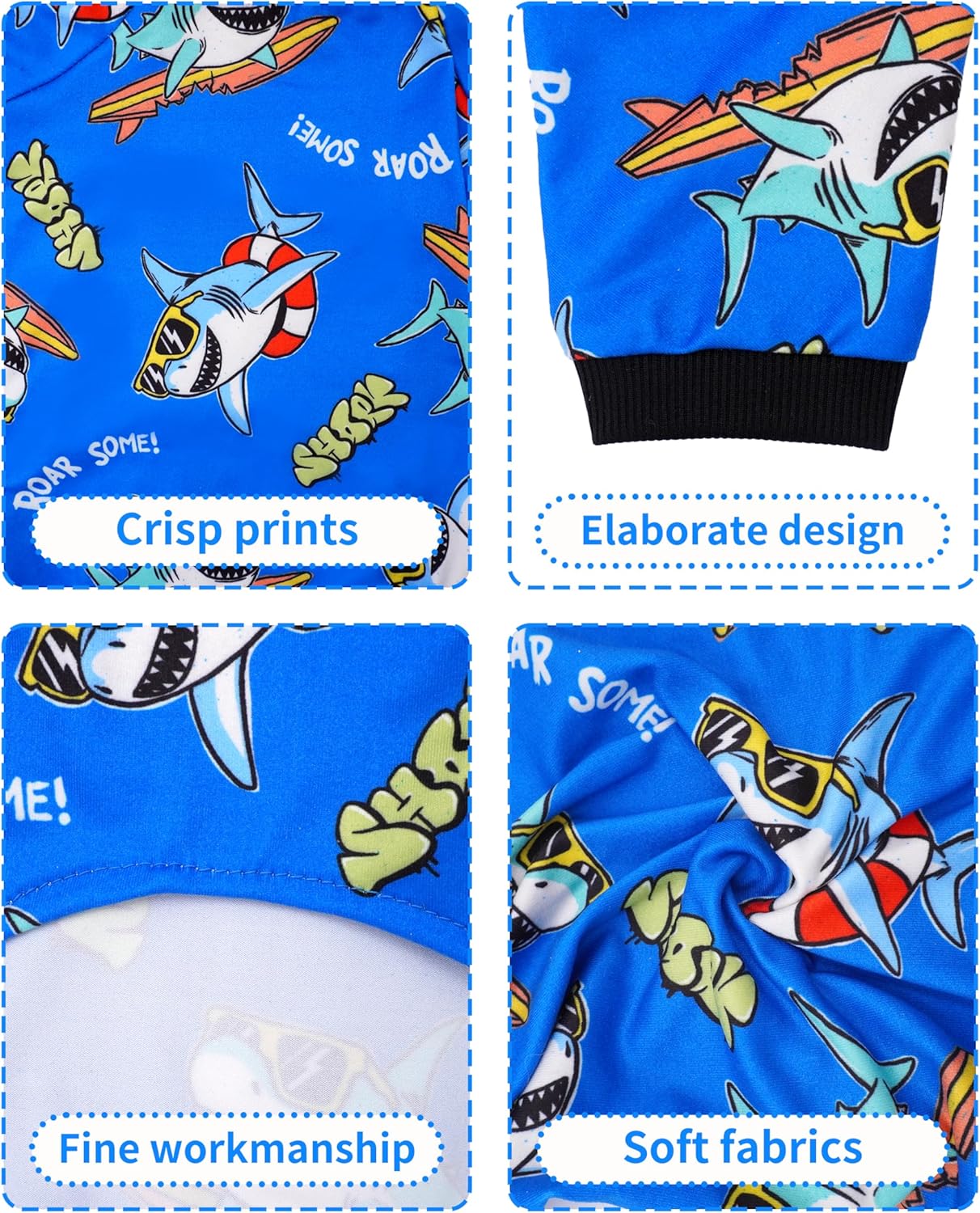 PET SHOW 4 Pack Small Dog Pajamas for Boy Doggies Dinosaur Shark Soft Stretchy PJs Plaid Jumpsuit Puppy Cats Paw Onesies Outfits with Sleeve Pets Breathable Summer Clothes Costume M