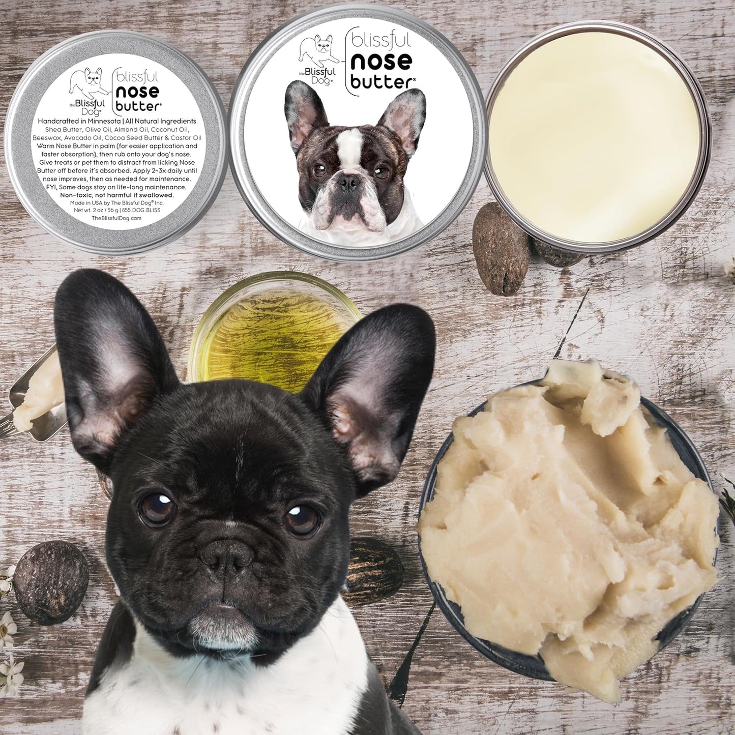 The Blissful Dog Pied French Bulldog Unscented Nose Butter - Dog Nose Butter, 16 Ounce
