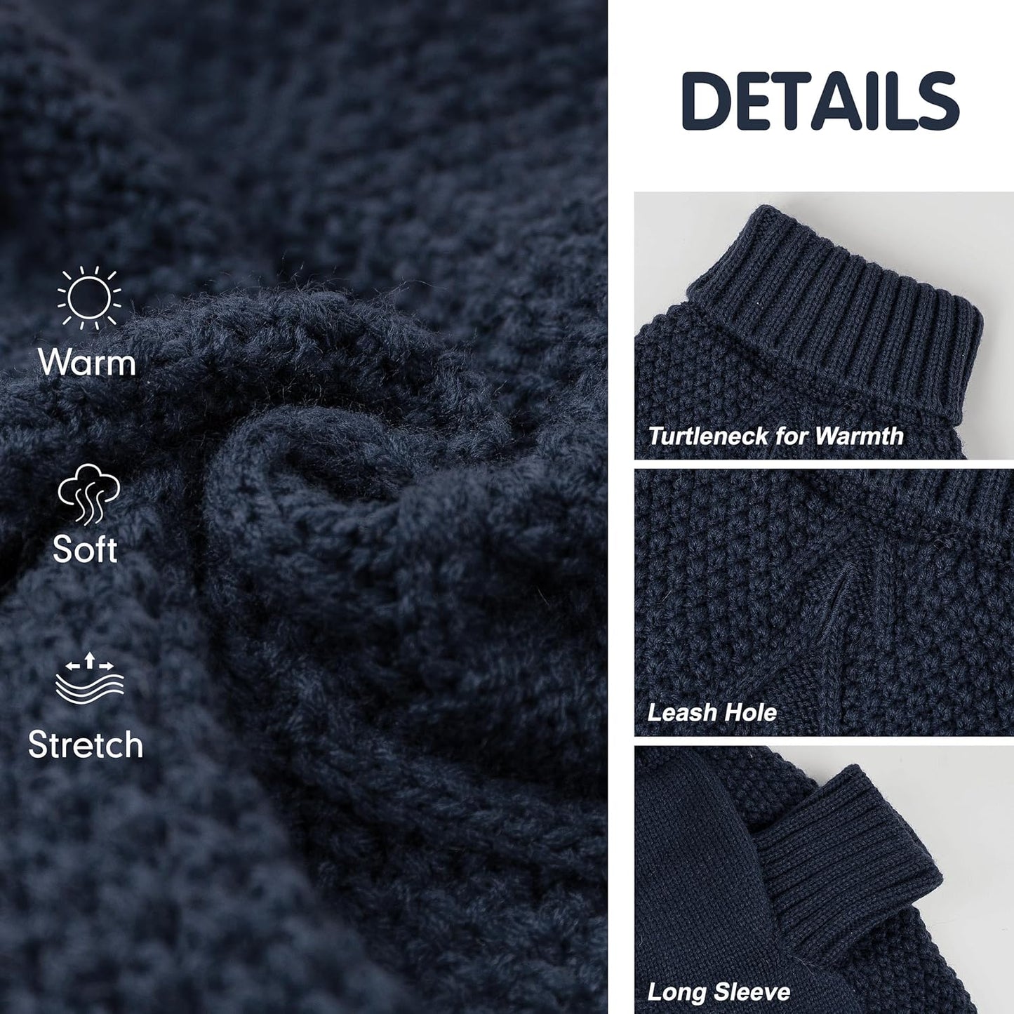 cyeollo 3XL Dog Sweaters for Large Dogs Boy, Stretchable & Cozy Warm Knit Doggy Sweater with Sleeves Turtleneck Fall Winter Cold Weather Big Dog Clothes Like Doberman Labrador, Navy XXXL