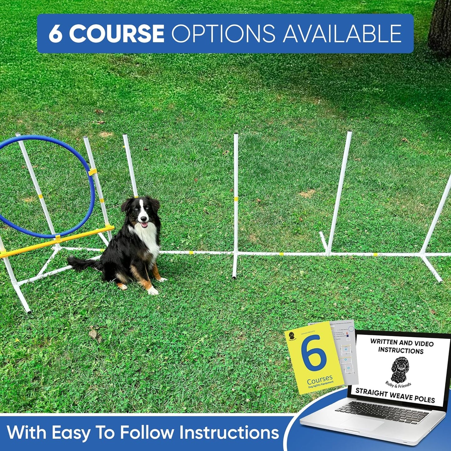 Ruby & Friends Dog Agility Equipment: Create 6 Sturdy Obstacle Courses with Our Dog Agility Course Backyard Set, Including Weave Poles, Ring Jumps and Hurdles with This Obstacle Course for Dogs