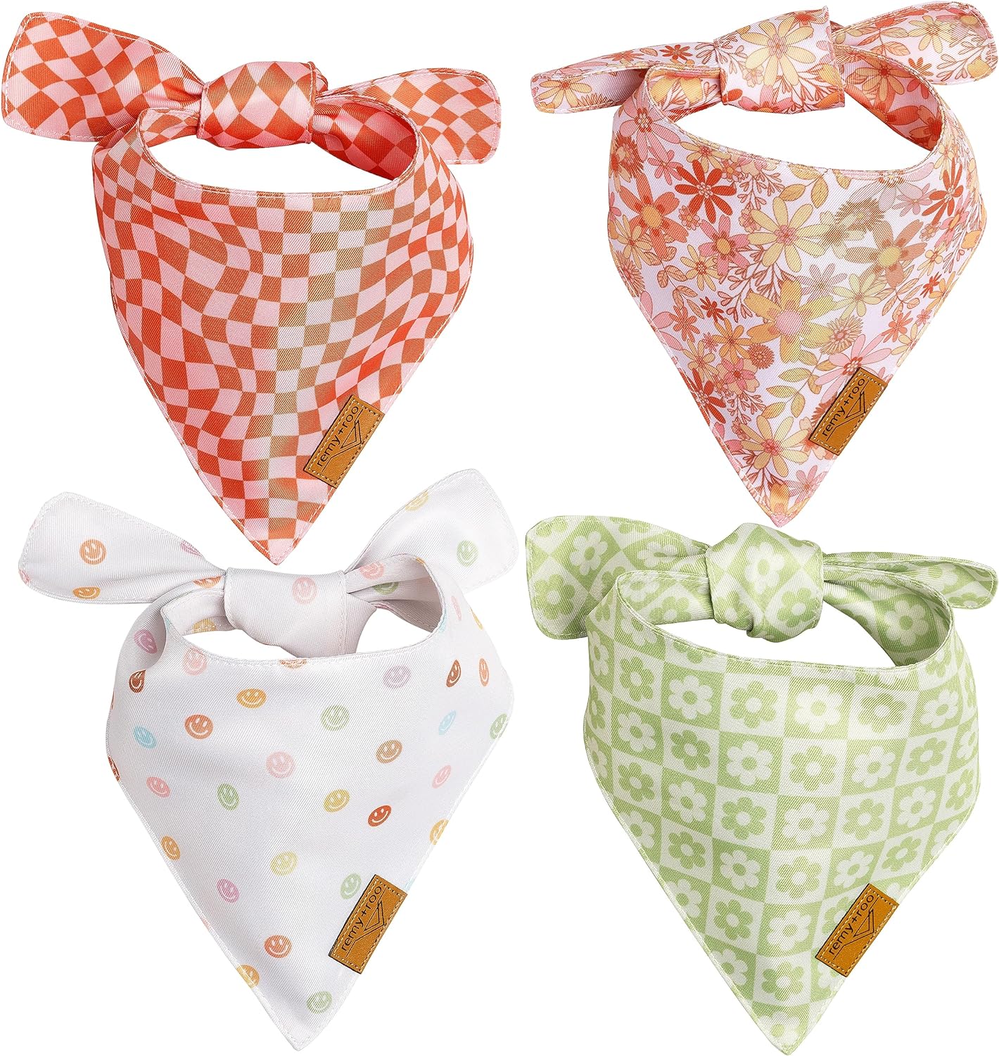Remy+Roo Extra Large Spring Dog Bandanas - 4 Pack Daisy Set | Premium Durable Adjustable Polyester Fabric | Patented Shape Girl Dog Bandana, Floral Dog Bandana