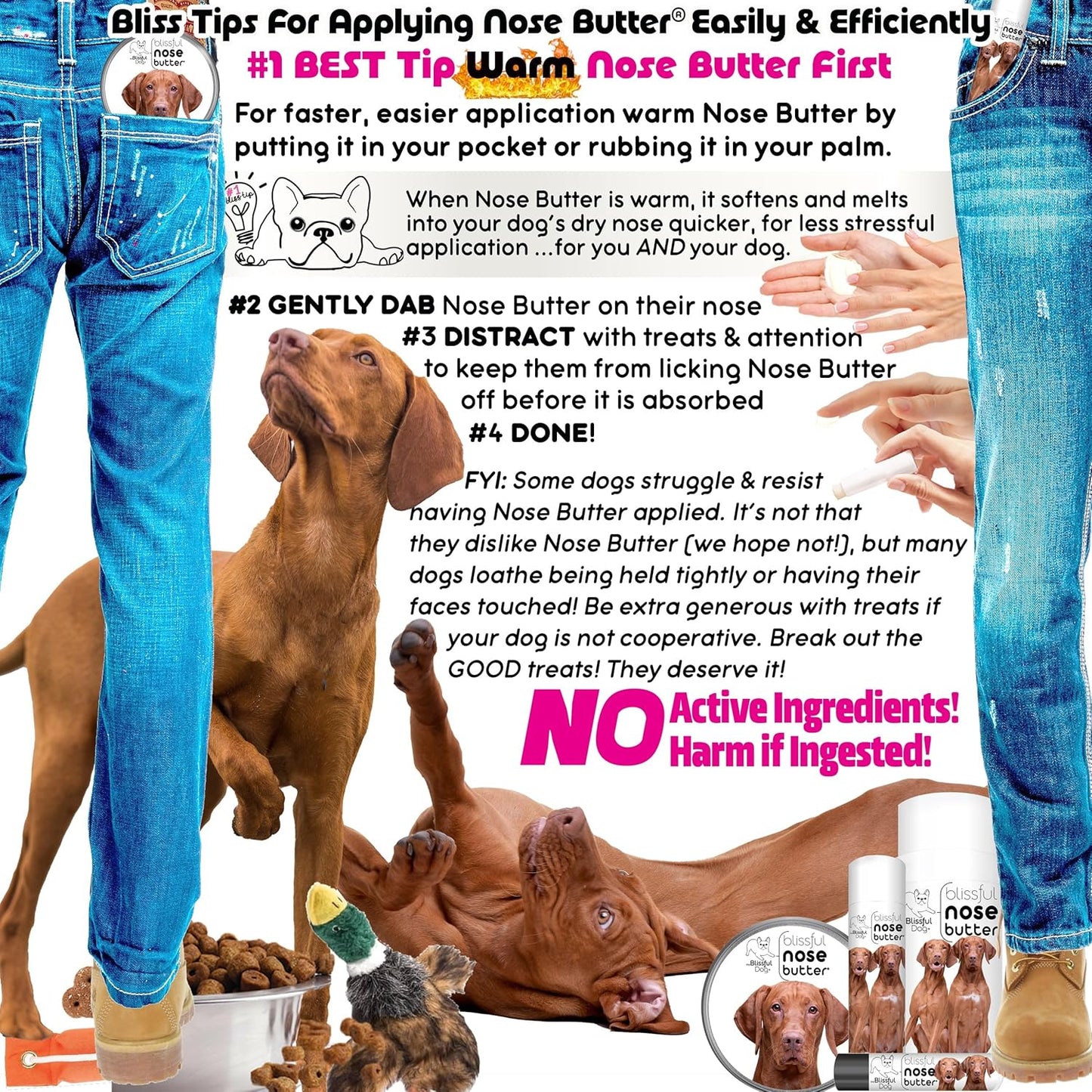 The Blissful Dog Vizsla Nose Butter for Dry, Cracked Skin, Lick-Safe Dog Nose Balm with Moisturizing Shea Butter, Almond, Olive, and Essential Oils, Pet Supplies, Uncented, 4 oz.